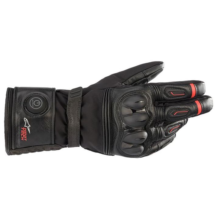 Alpinestars HT-7 Heat Tech Drystar Gloves Alt text: A single black motorcycle glove featuring reinforced knuckle protection and red accent lines, displayed against a white background.