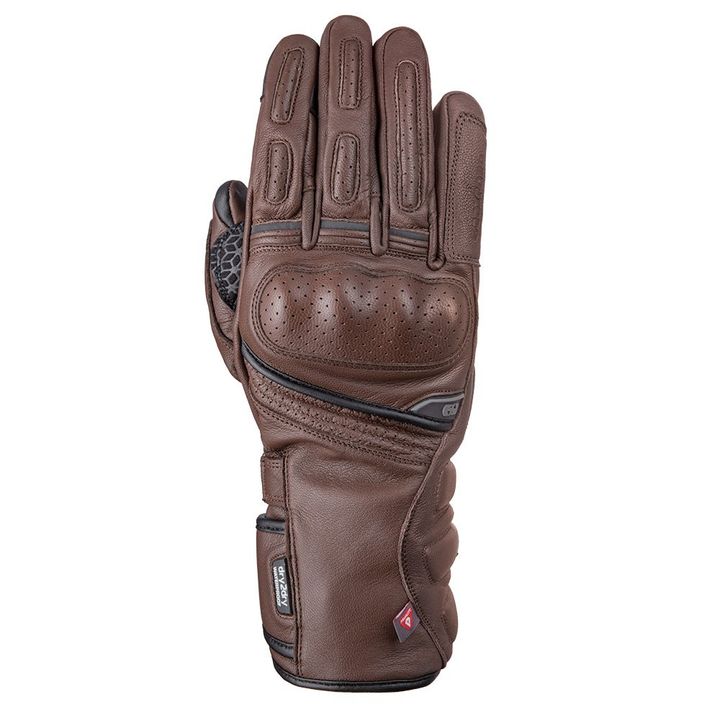 Oxford Hamilton MS Glove Brown leather motorcycle glove with reinforced stitching and protective padding displayed against a white background.