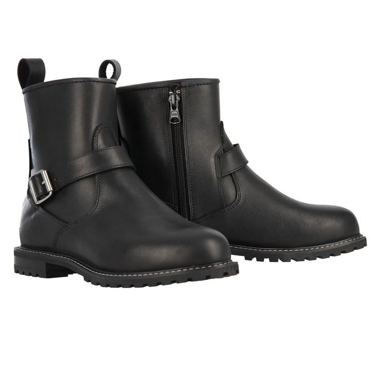 Oxford Sofia Women's Boots pair of black leather ankle boots with zippers on the inside and a buckle detail, isolated on a white background.