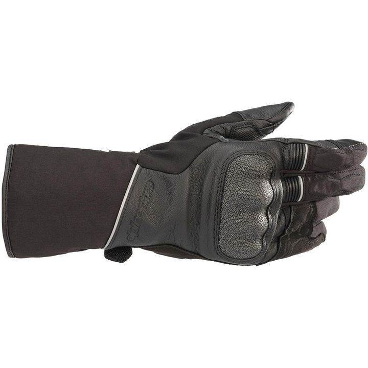 Stella Wr-2 v2 Gore-Tex Gloves A single black motorcycle glove with reinforced padding on the backhand and an extended cuff.