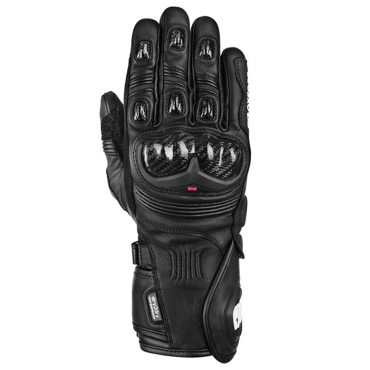 RP-2R WP Men's Gloves A single black motorcycle glove with reinforced knuckle protection and a wrist strap on a white background.