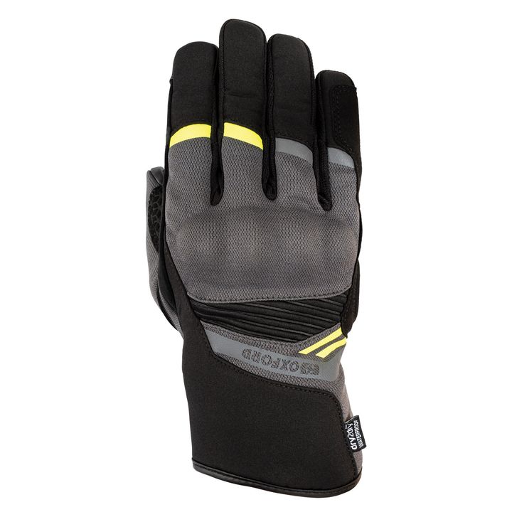 Dakar 1.0 D2D Men's Gloves Alt text: A single black ski glove with grey accents and yellow detailing on the back of the fingers, displayed against a white background.