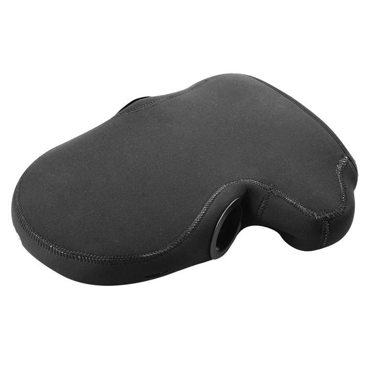 A black foam bike seat cover isolated on a white background.