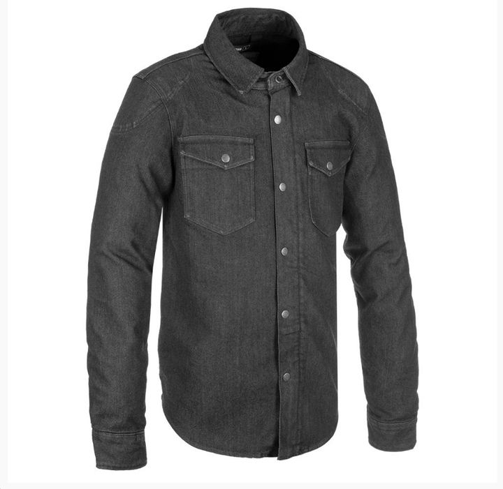 Original Approved AA black denim shirt with button-up front, pointed collar, and two chest pockets displayed against a white background.