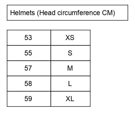 Tucano Urbano El'Jet 1301 Open Face Helmet - Sizing Chart