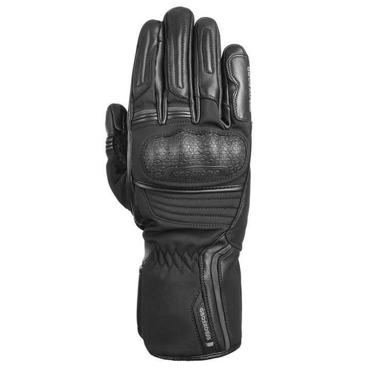 Hexham MS Glove Tch single black motorcycle glove with reinforced padding and stitching details on a white background.