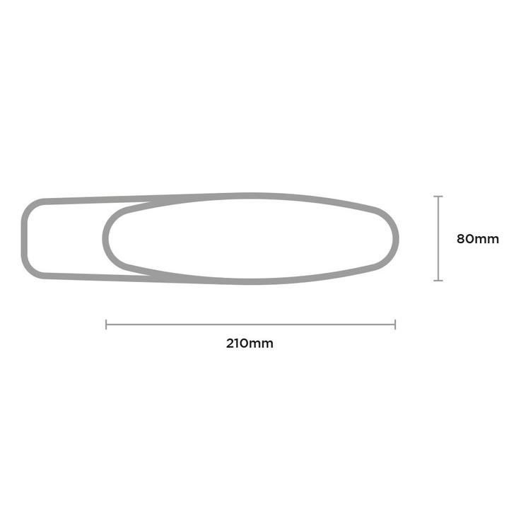 Technical drawing of an elongated oval shape with dimensions labeled as 210mm in length and 80mm in height.