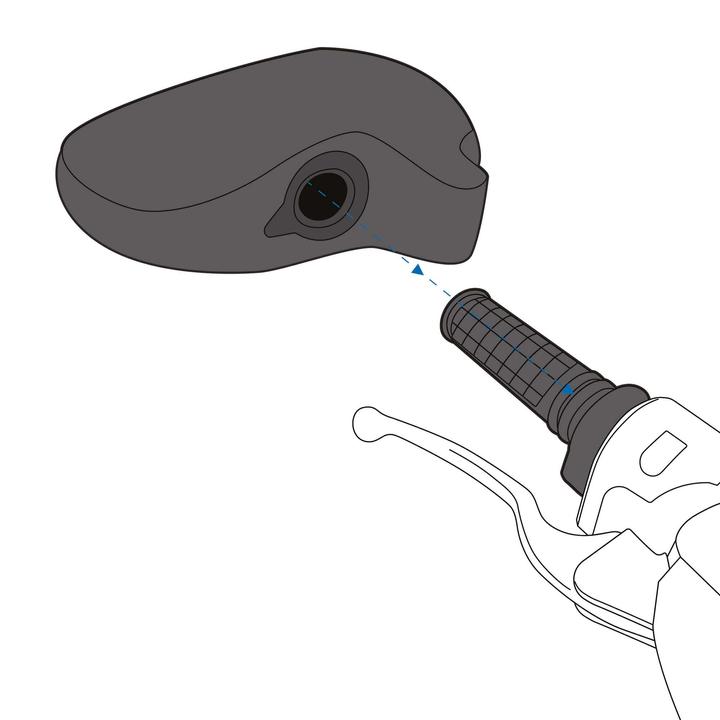 Alt text: Illustration of a virtual reality headset being aligned with its hand controller, indicated by a dotted line suggesting a wireless connection or interaction between the two devices.