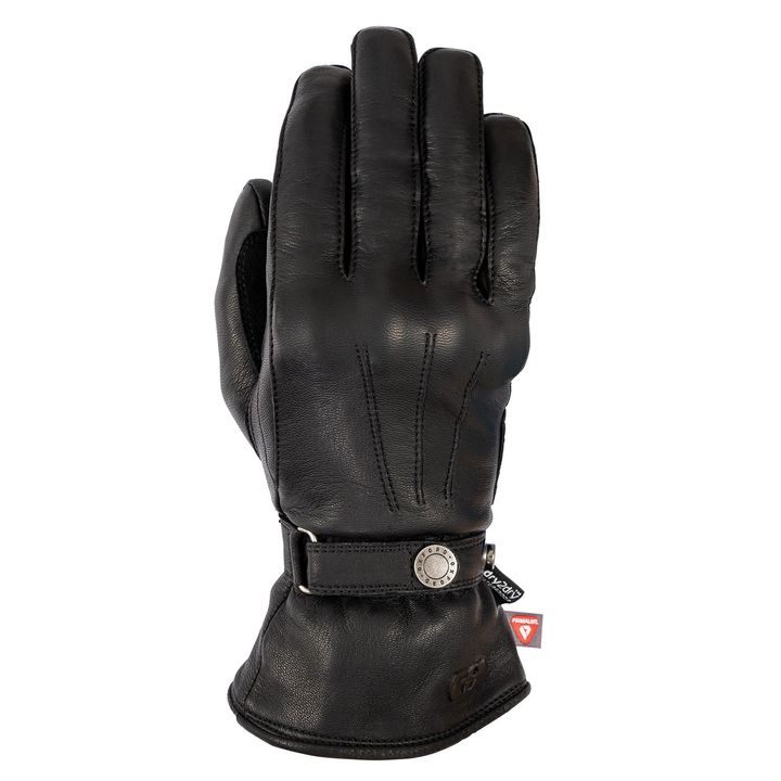 Holton WP Women's Gloves A single black leather glove displayed against a white background, showing the back of the glove with visible stitching detail and a metal clasp around the wrist.