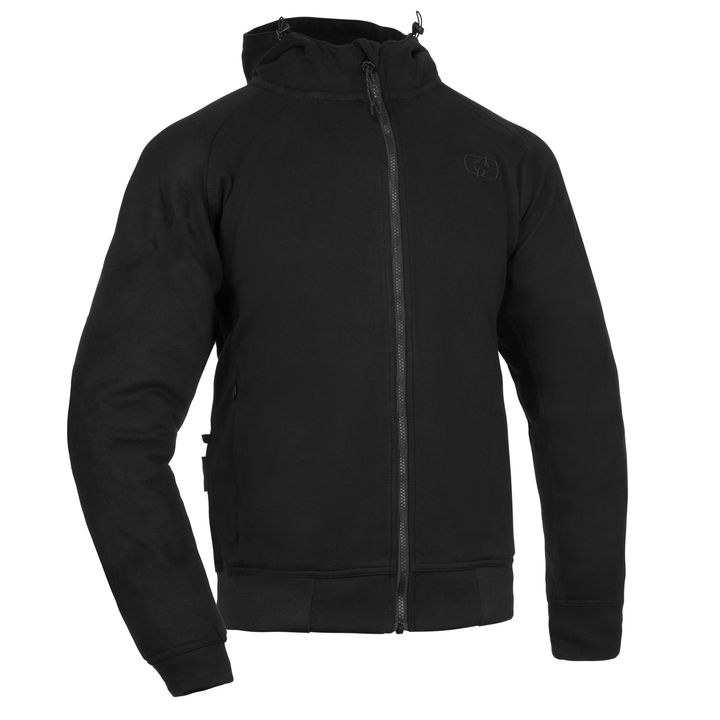 Oxford Armourlite AA Lockon black full-zip hoodie with side pockets and a small logo on the left chest, displayed against a white background.