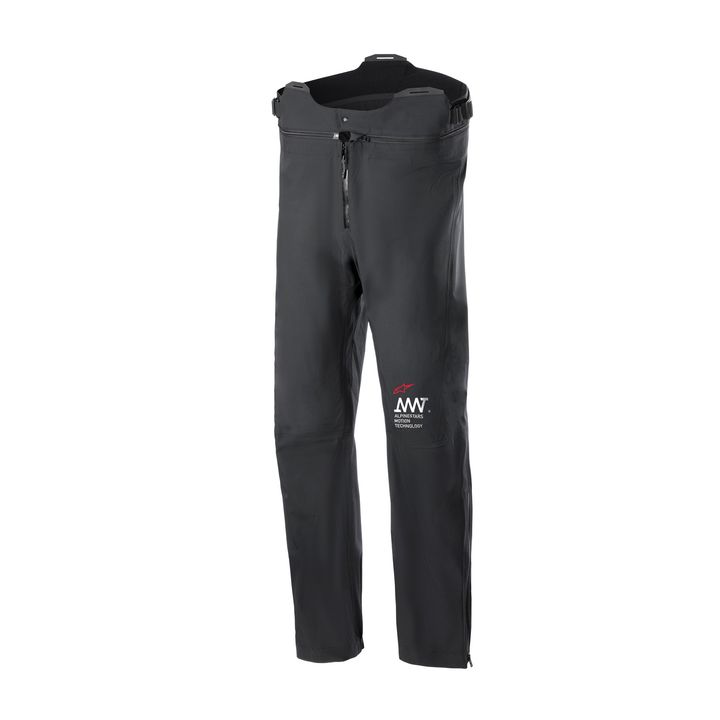 AMT Storm Gear DS XD Trousers pair of black outdoor pants with visible logos, hanging against a white background.