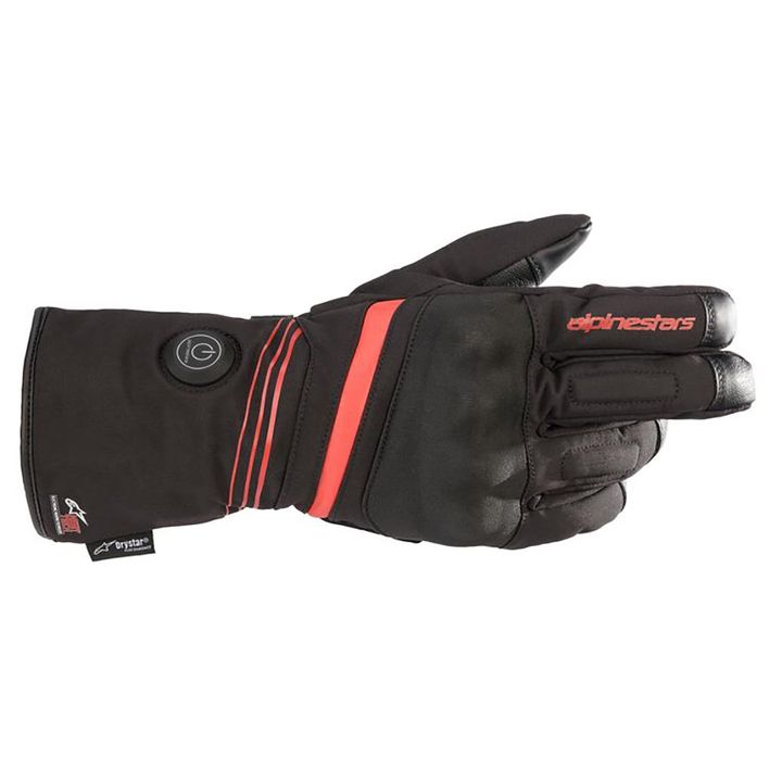 HT-5 Heat Tech Drystar Gloves A single black Alpinestars brand glove with red accents and a Velcro wrist strap, displayed against a white background.